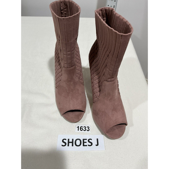 Rouge Shoes - Woman’s Ruge Royals Pink Suede Stretch Fabric Ankle Boots 9m Peep Toe Heels